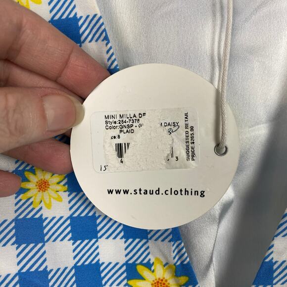 Staud Blue Gingham Daisy Milla Mini Dress Sz.8 NWT - Picture 8 of 14